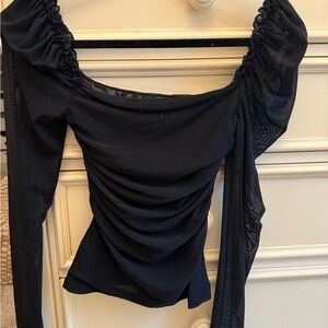 Abercrombie & Fitch Black Puff Sleeve Ruched Blouse